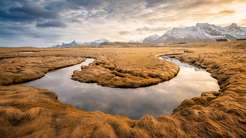 Golden River Mountain Landscape Art Print by Bartolome Lopez