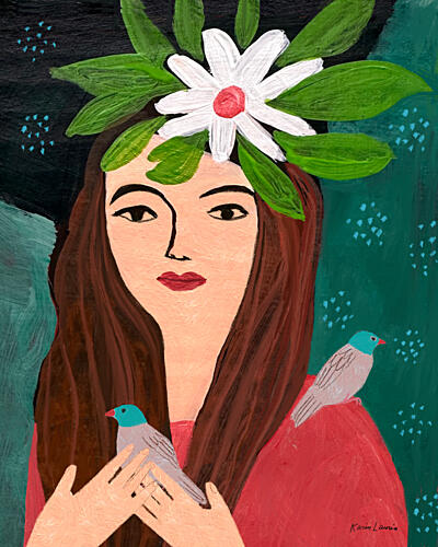 Gentle Woman and Birds Art Print