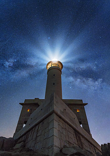 Starry Night Lighthouse Art Print by Alberto Vazquez