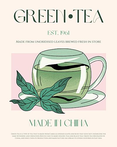 Green Tea Leaves Cup Art Print