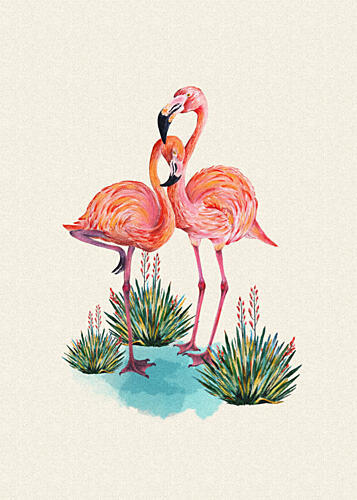 Pink Flamingo Embrace Art Print by Olena Kovalova