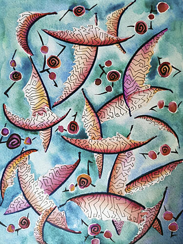 Whimsical Flying Birds Art Print