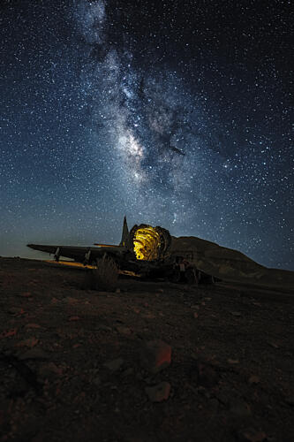 Glowing Plane Night Sky Art Print