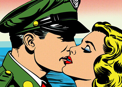 Pop Art Soldier Kiss Art Print
