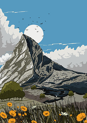 Majestic Mountain Moon Art Print