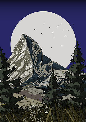 Moonlit Mountain Peak Art Print