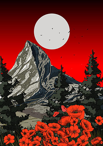 Red Sky Mountain Poppies Art Print