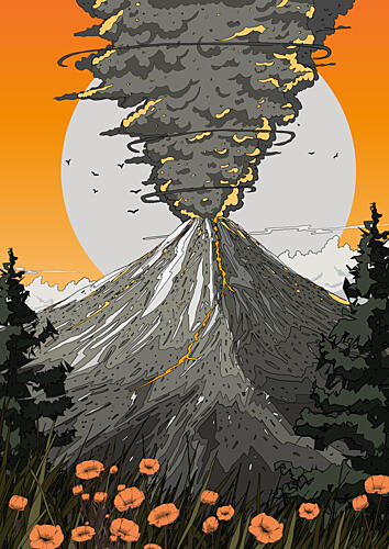 Erupting Volcano Sunset Art Print