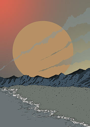 Orange Sun Beach Waves Art Print
