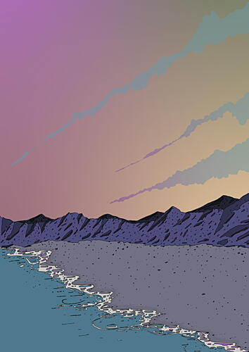 Vibrant Mountain Beach Sunset Art Print