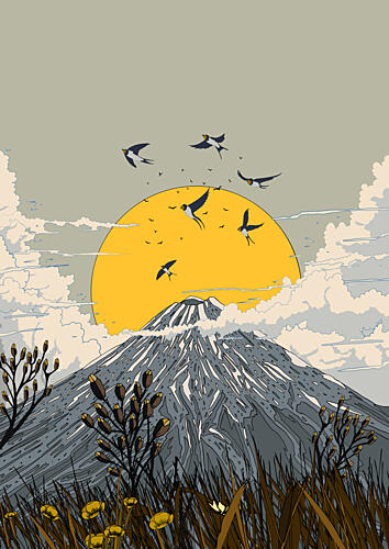 Rising Sun Mountain Swallows Art Print