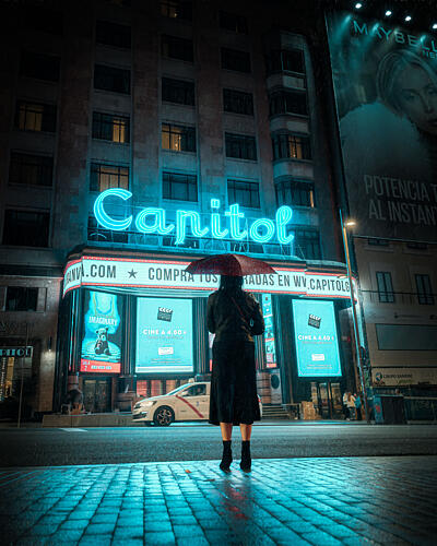 Rainy Night Neon City Art Print by Antonio Melian Vega