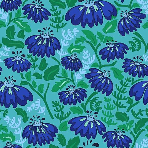 Vibrant Blue Floral Pattern Art Print