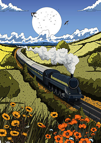Countryside Steam Train Art Print