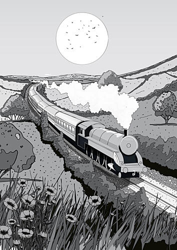 Moonlight Countryside Express Art Print