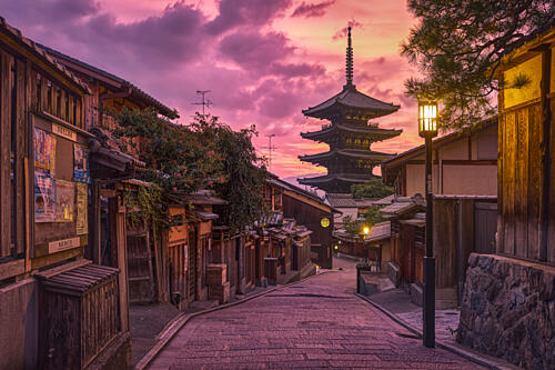 Kyoto Pagoda Sunset Glow Art Print