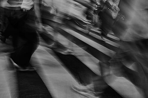 Blurred City Walkers Art Print by Hiroshi Shoho