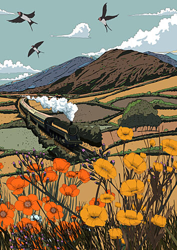Steam Train Through Poppies Art Print