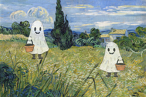 Cute Ghosts in Field Art Print