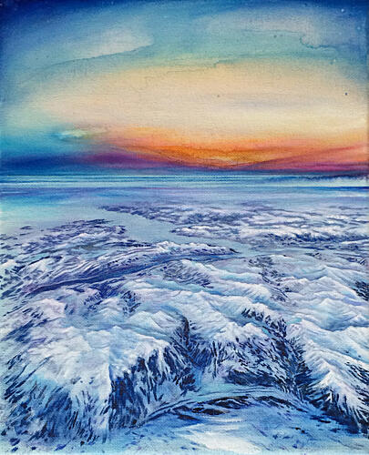 Snowy Mountain Sunset Art Print