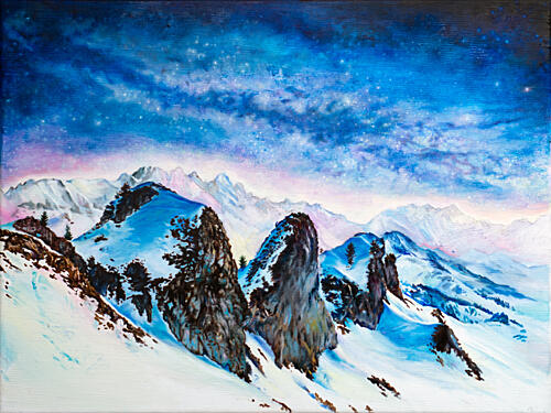 Starry Mountain Peaks Art Print