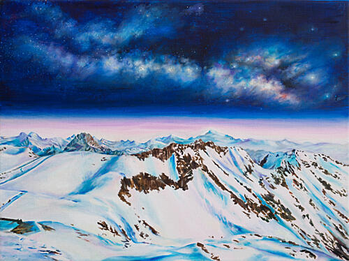 Snowy Peaks Starlit Night Art Print