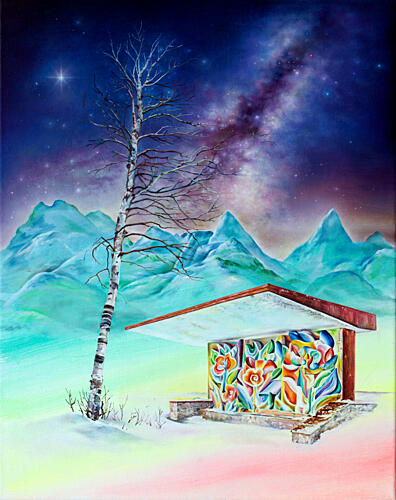 Starry Winter Bus Stop Art Print