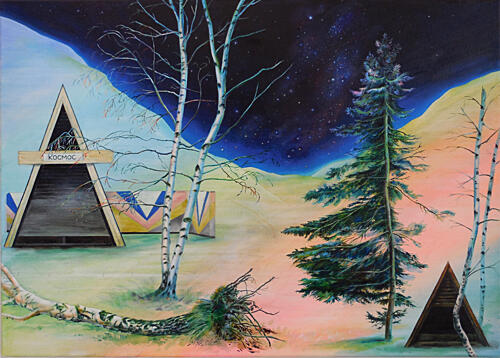 Starry Night Cabins Art Print