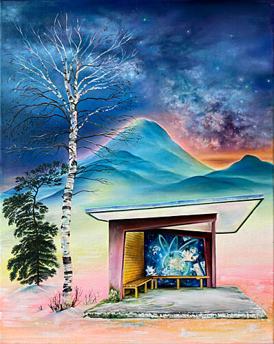 Magical Night Bus Stop Art Print