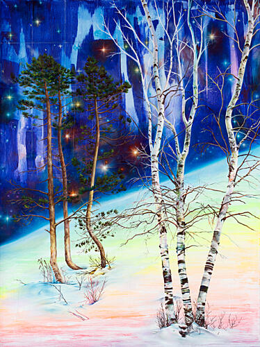 Starry Winter Forest Art Print