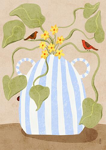Spring Flowers and Birds Art Print