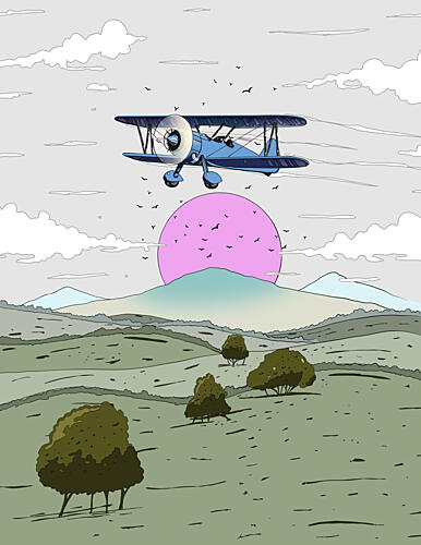 Biplane Pink Sun Flight Art Print