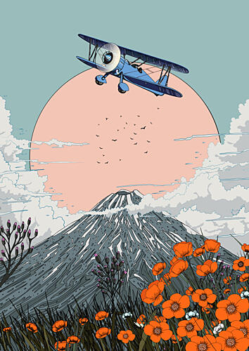 Biplane over Mount Fuji Art Print