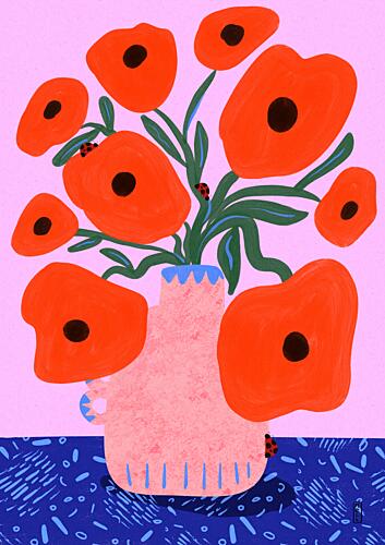 Cheerful Poppy Bouquet Art Print