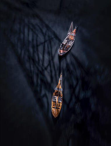 Boats and Shaded Waters Art Print
