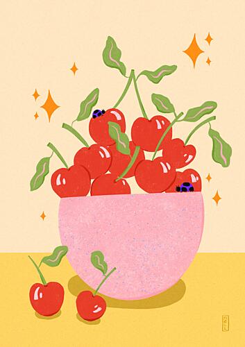 Sweet Cherry Bowl Art Print