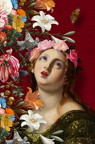 Floral Renaissance Portrait Art Print