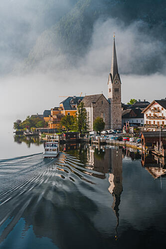 Misty Alpine Village Art Print
