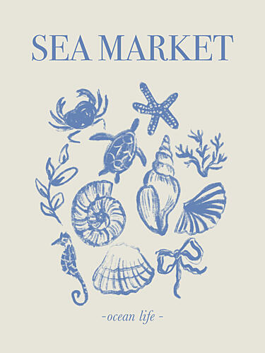 Sea Market Blue Artprint Art Print
