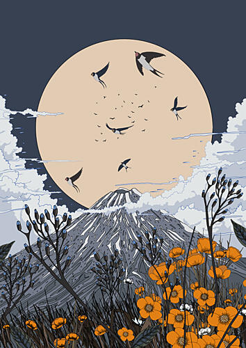 Swallows Moon Mountain Art Print