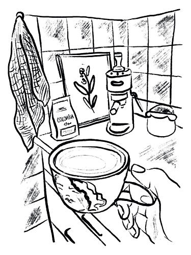 Kitchen Coffee Black and White Art Print by Anis Illustration