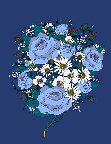 Blue Rose Daisy Bouquet Art Print