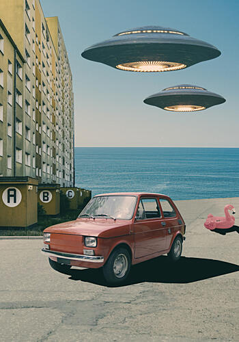 Surreal Coastal Ufo Visit Art Print by Daniel Donocik