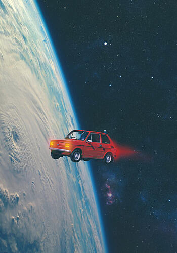 Cosmic Red Car Pop art reproduction