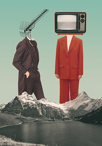 Surreal Heads Mountain Lake Art Print by Daniel Donocik
