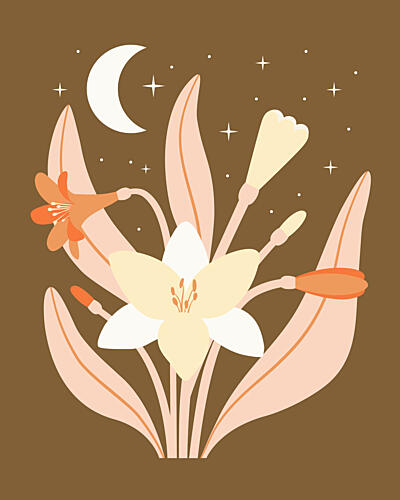 Moonlit Botanical Bloom Art Print
