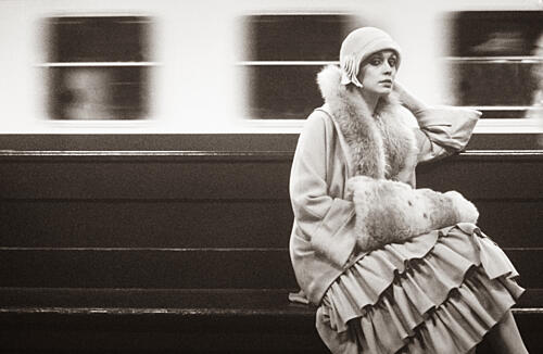 Pensive Flapper Train Station Art Print by Angelika Vogel
