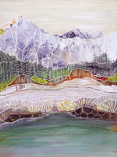 Geometric Mountain Lake Art Print