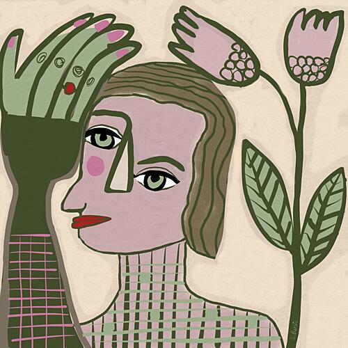 Stylized Woman Floral Profile Art Print
