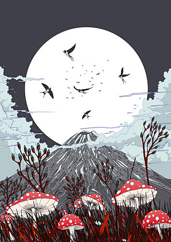 Moonlit Mountain Mushrooms Art Print